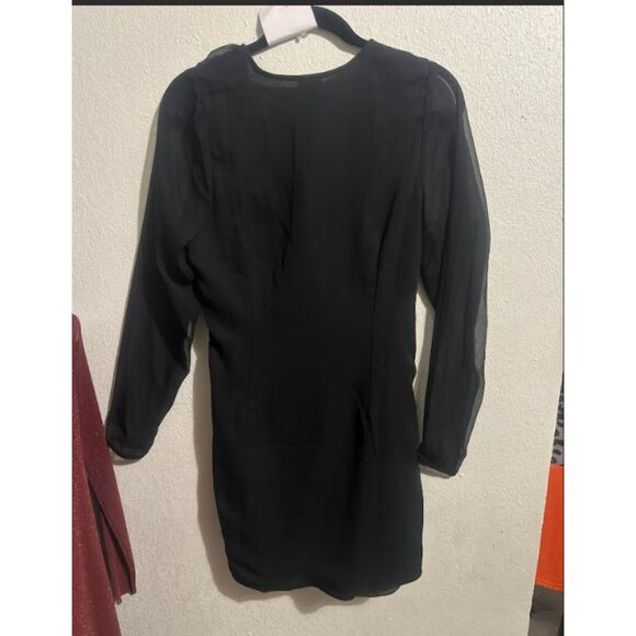 01 A New Day Black Long Sleeve Ruched Mesh Mini Dress - Picture 4 of 4